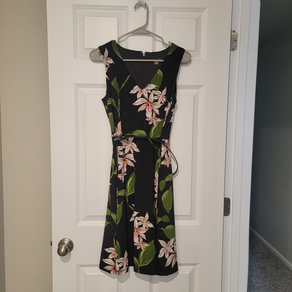 Tommy Hilfiger Black and Pink Floral Midi Dress